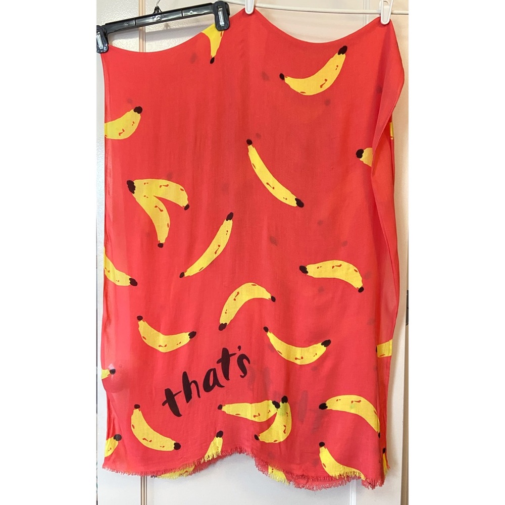 Kate Spade Coral Pink That's Bananas Oblong Twill Scarf Beach Coverup